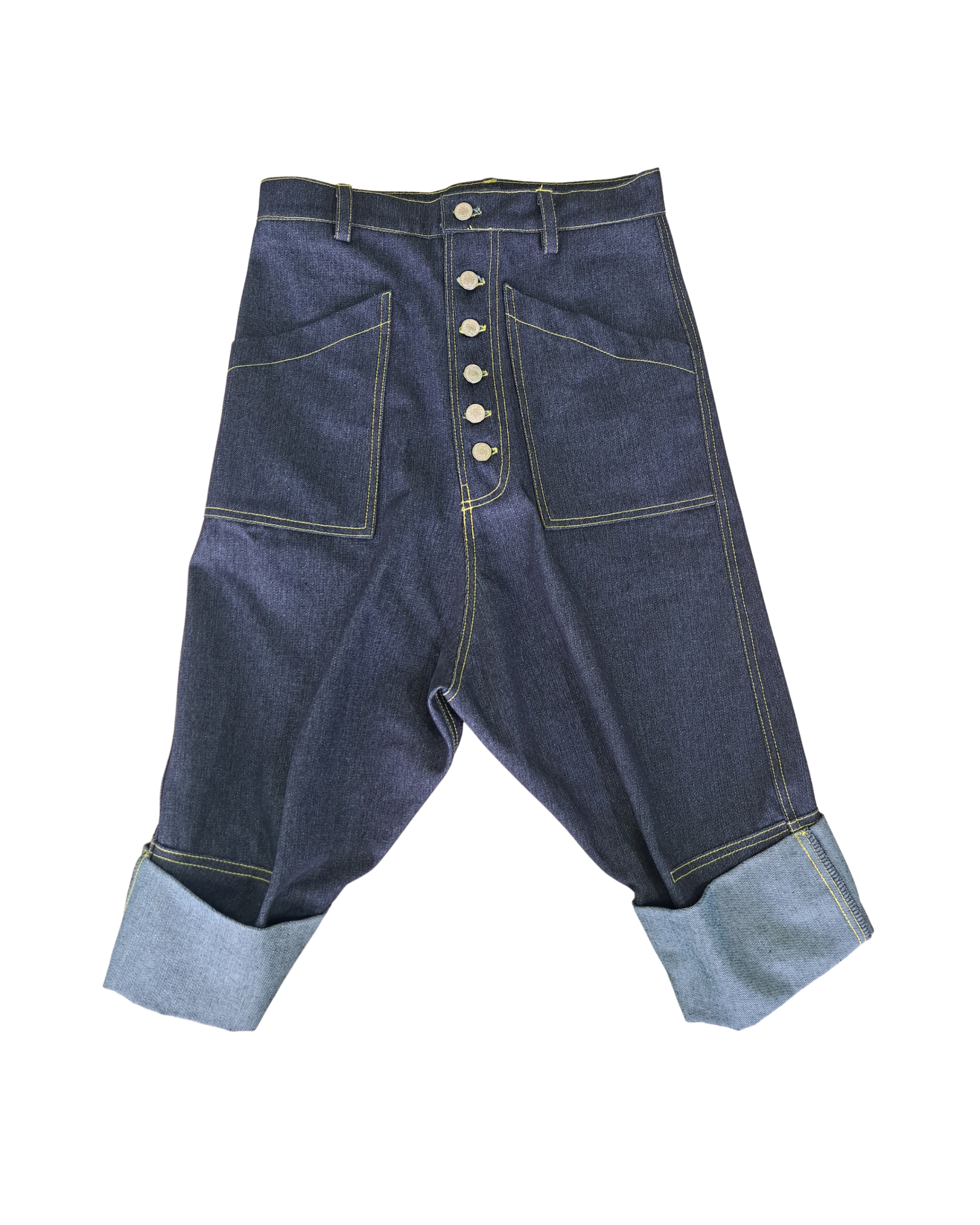 TAYLOR BLUE DENIM DROP CROTCH CROPPED PANTS